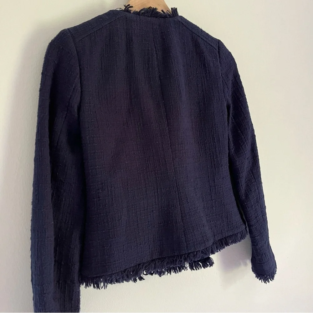 J. Crew Women’s Tweed Motorcycle Jacket with Fringe Navy‎ Blue Size 0